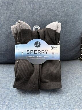Sperry Black and Gray Cushion Comfort Crew Socks - 8 Pairs
